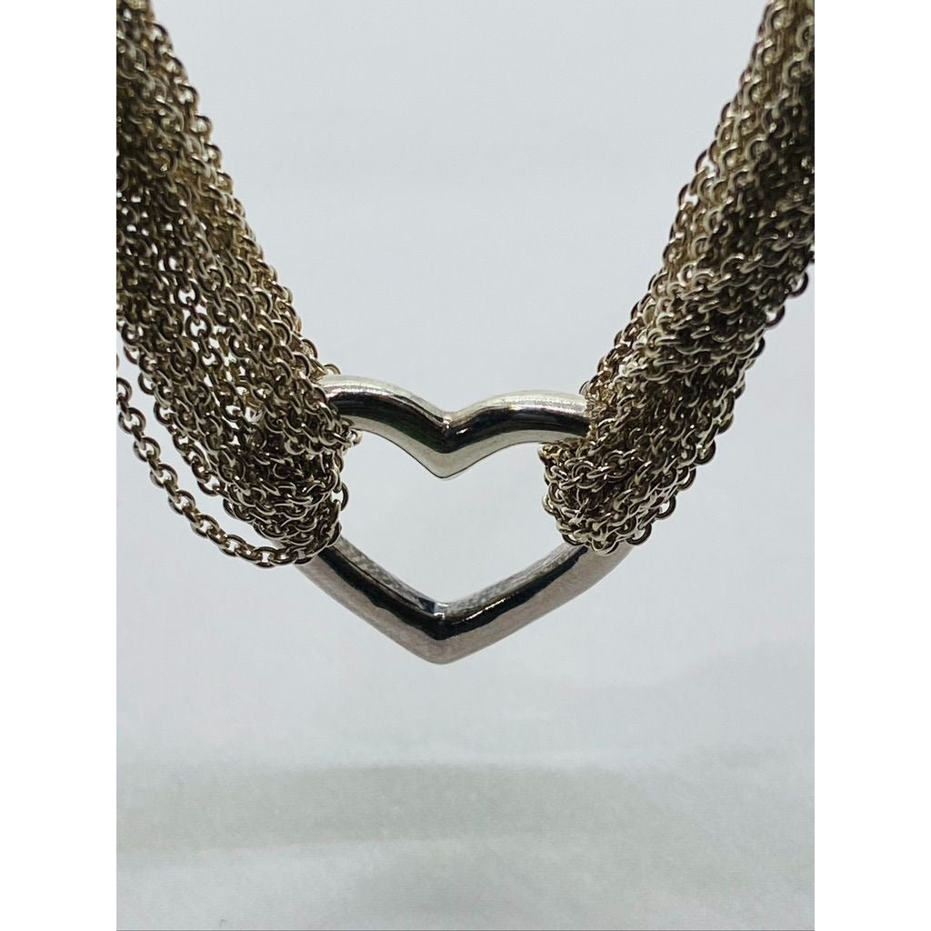 TIFFANY & CO. STERLING SILVER 925 OPEN HEART MULTI-STRAND TOGGLE CLASP NECKLACE