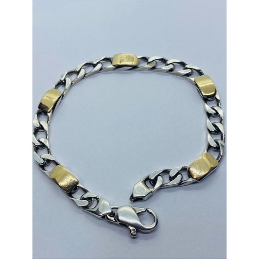 Tiffany & Co. 18k Gold Sterling Silver 5mm Wide Curb Link Chain Bracelet 7 3/8"