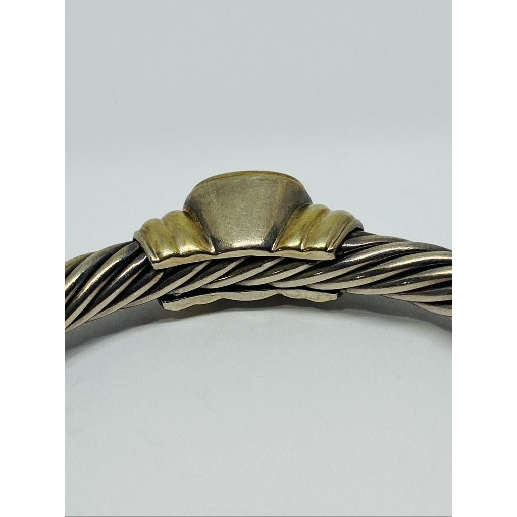David Yurman Twisted Cable Cuff Bracelet 925 Silver & 14k Gold Peridot (chipped)