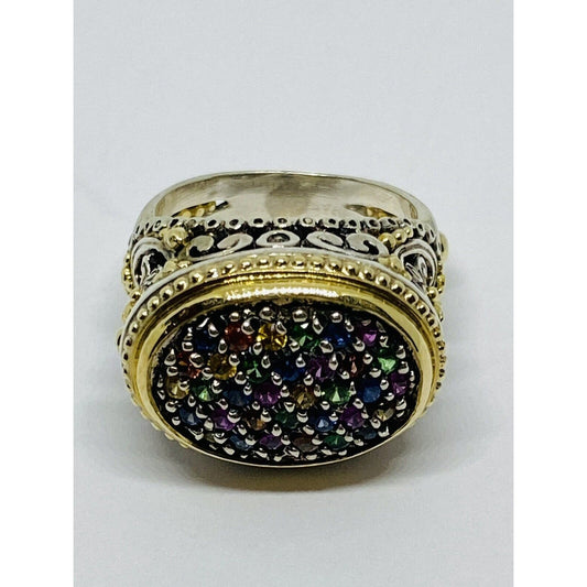 KONSTANTINO 18K YELLOW GOLD 750 STERLING SILVER 925 Multi Gem Ring Size 7.5