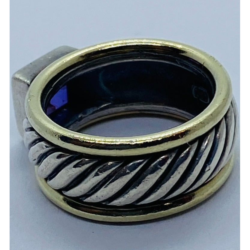 David Yurman Sterling 14K Yellow Gold Cigar Cable Ring Amethyst Band 5.75