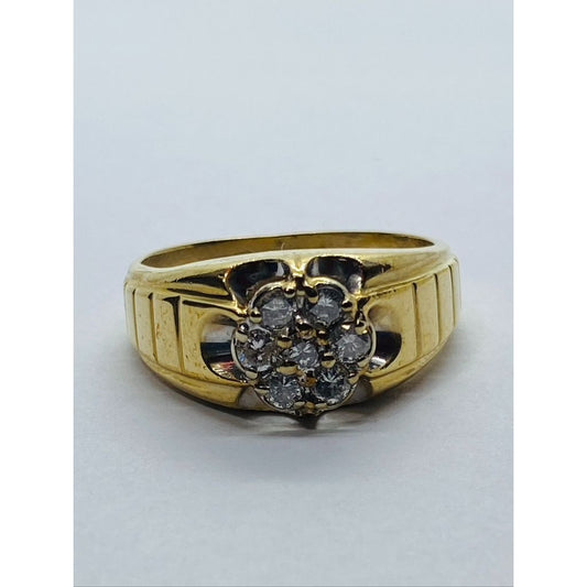 10K Signed GLR Solid 10K Yellow Gold Diamond Cluster Ring Unisex .42CT