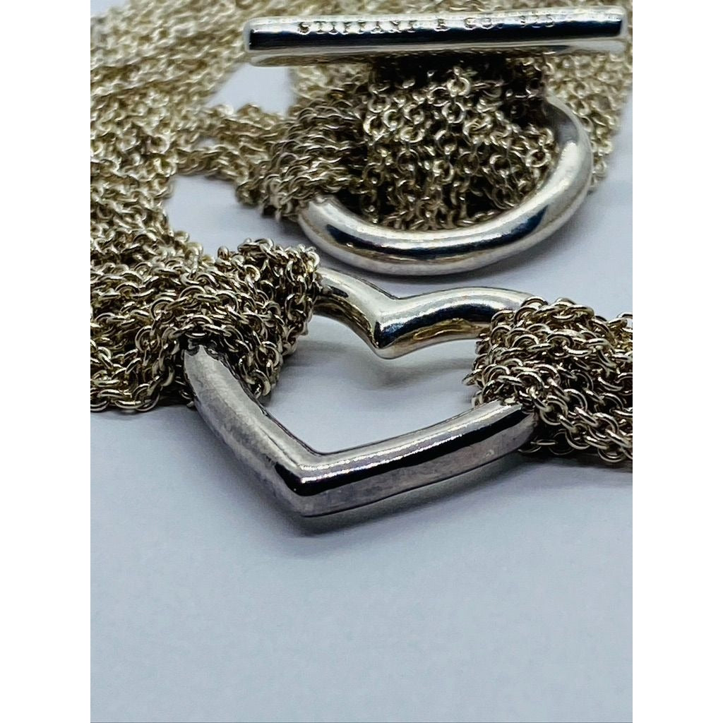 TIFFANY & CO. STERLING SILVER 925 OPEN HEART MULTI-STRAND TOGGLE CLASP NECKLACE