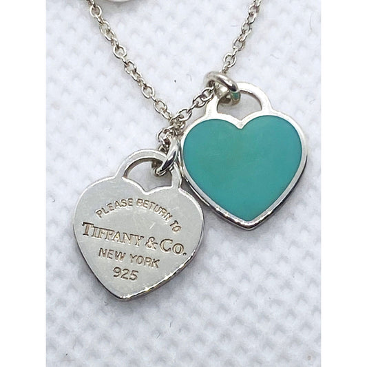 Tiffany & Co Sterling Silver 925 Mini Double Heart Necklace 18"