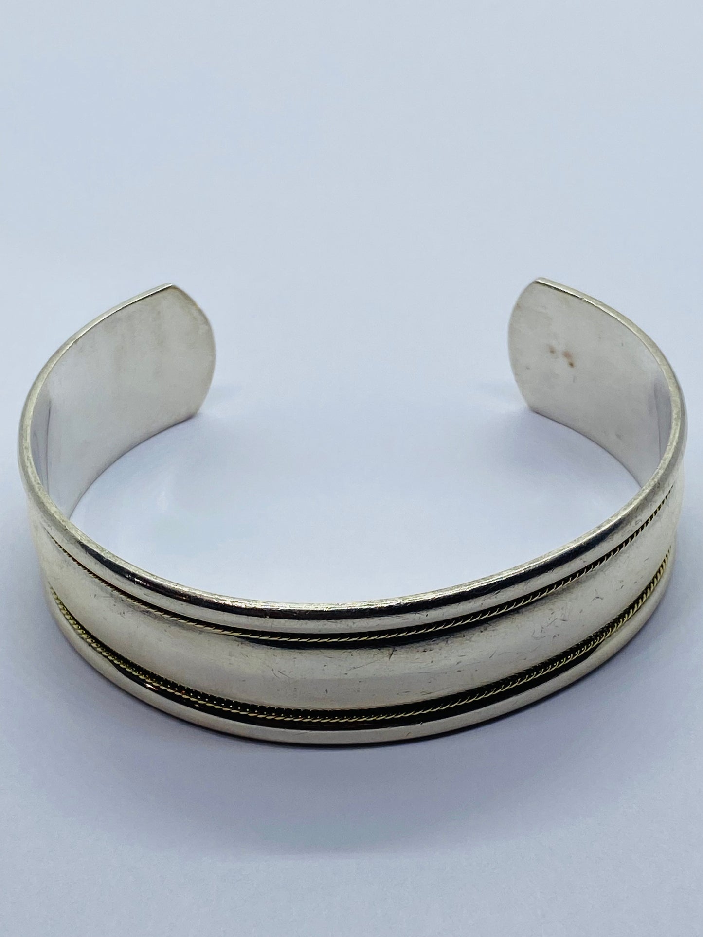 Tiffany & Co. Authentic Sterling Silver & 18k Gold Rope Cuff Bracelet 6.75”