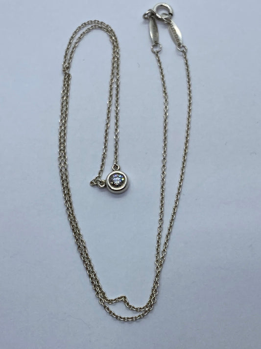 $1375 Tiffany & Co Elsa Peretti Sterling Silver by the Yard Diamond Pendant .17