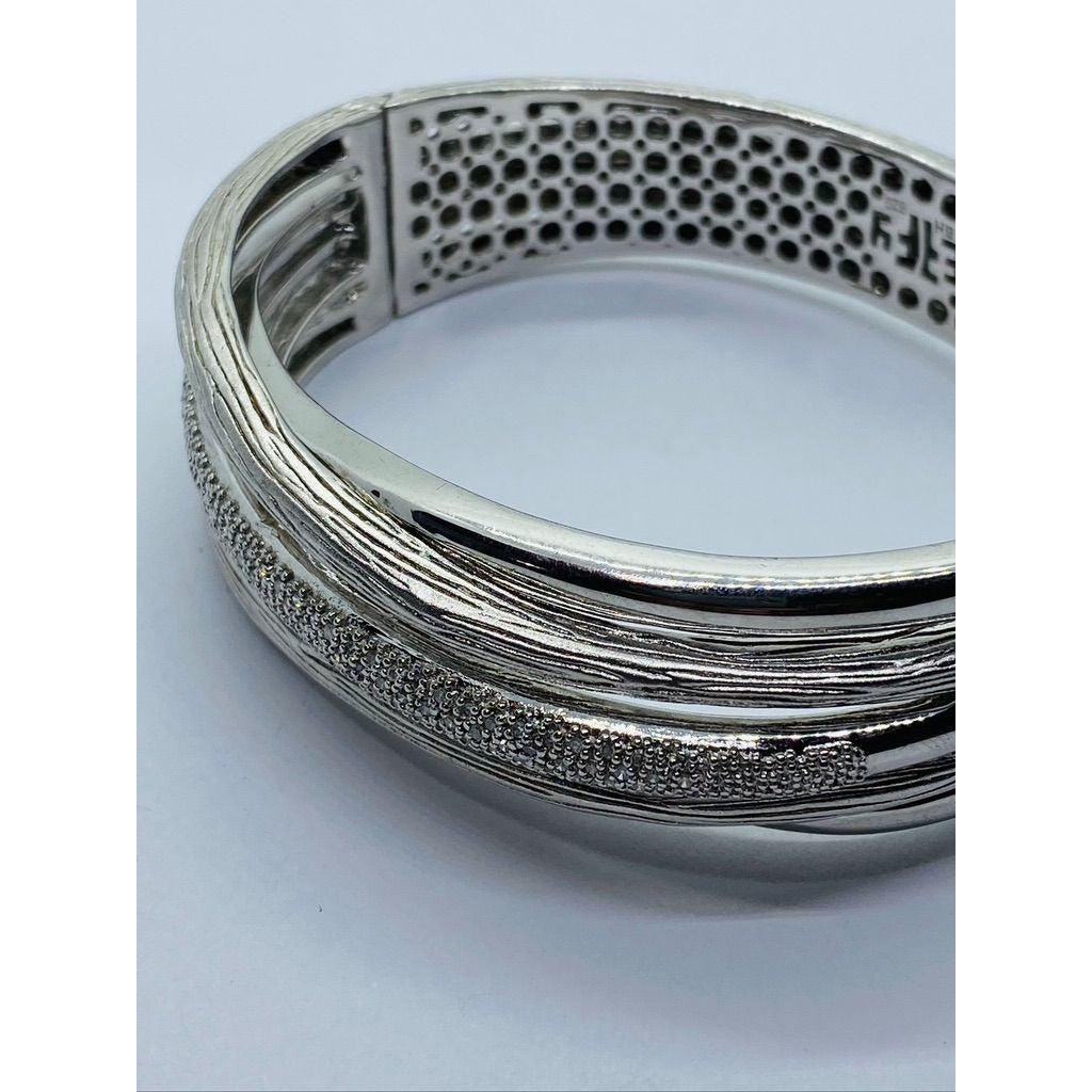 EFFY BH Balissima Diamond Sterling Silver Hinged Bangle asymmetric Bracelet