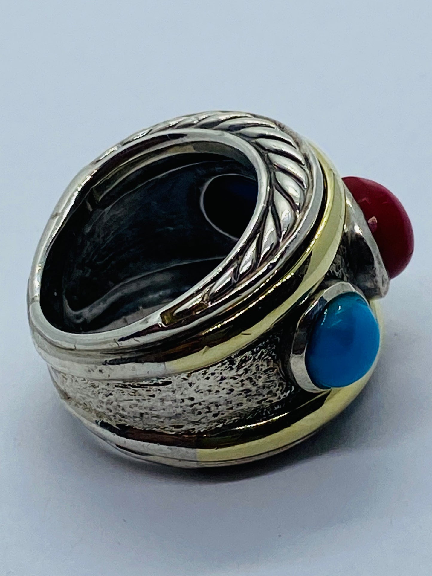 DAVID YURMAN 14K Gold Sterling Silver Turquoise Carnelian Renaissance Ring 5