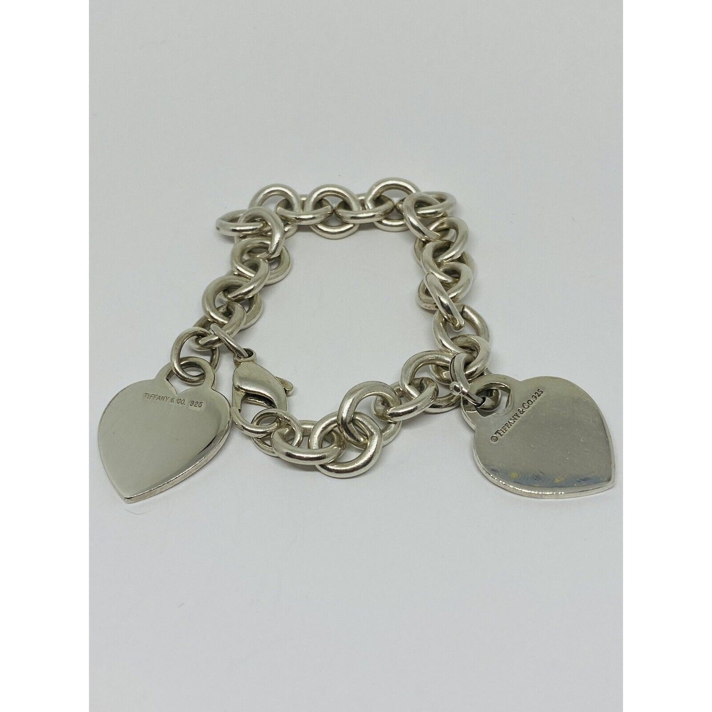 Tiffany & Co Silver Heart Notes 727 Fifth Avenue New York Double Heart Bracelet