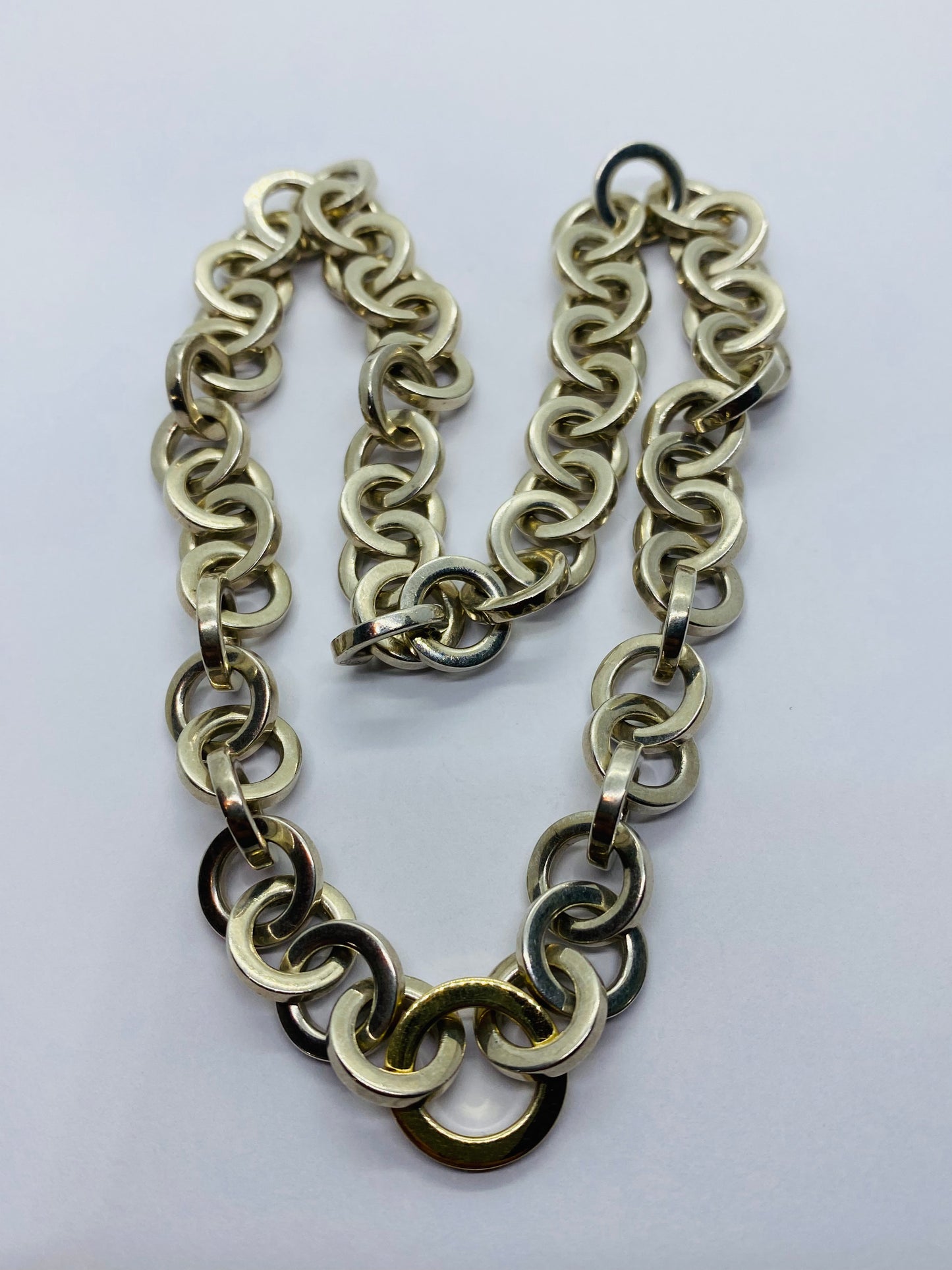 Tiffany & Co. Necklace Circle Link Sterling Silver & 18K Yellow Gold 16" Long