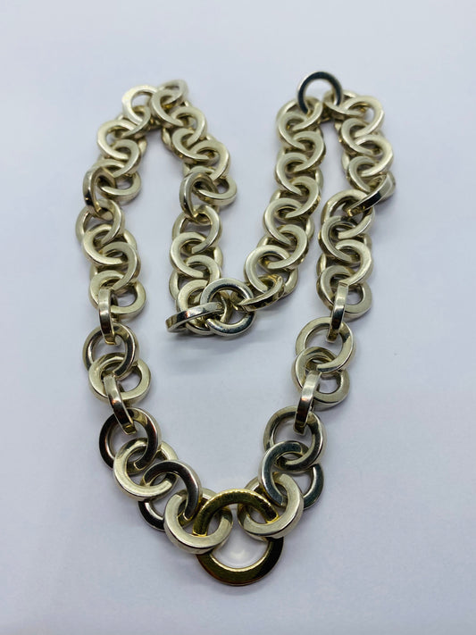 Tiffany & Co. Necklace Circle Link Sterling Silver & 18K Yellow Gold 16" Long