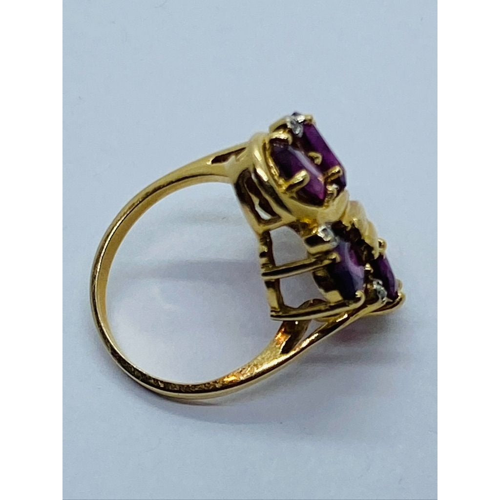 14K Yellow Gold Amethyst and Diamond Ring Size 6