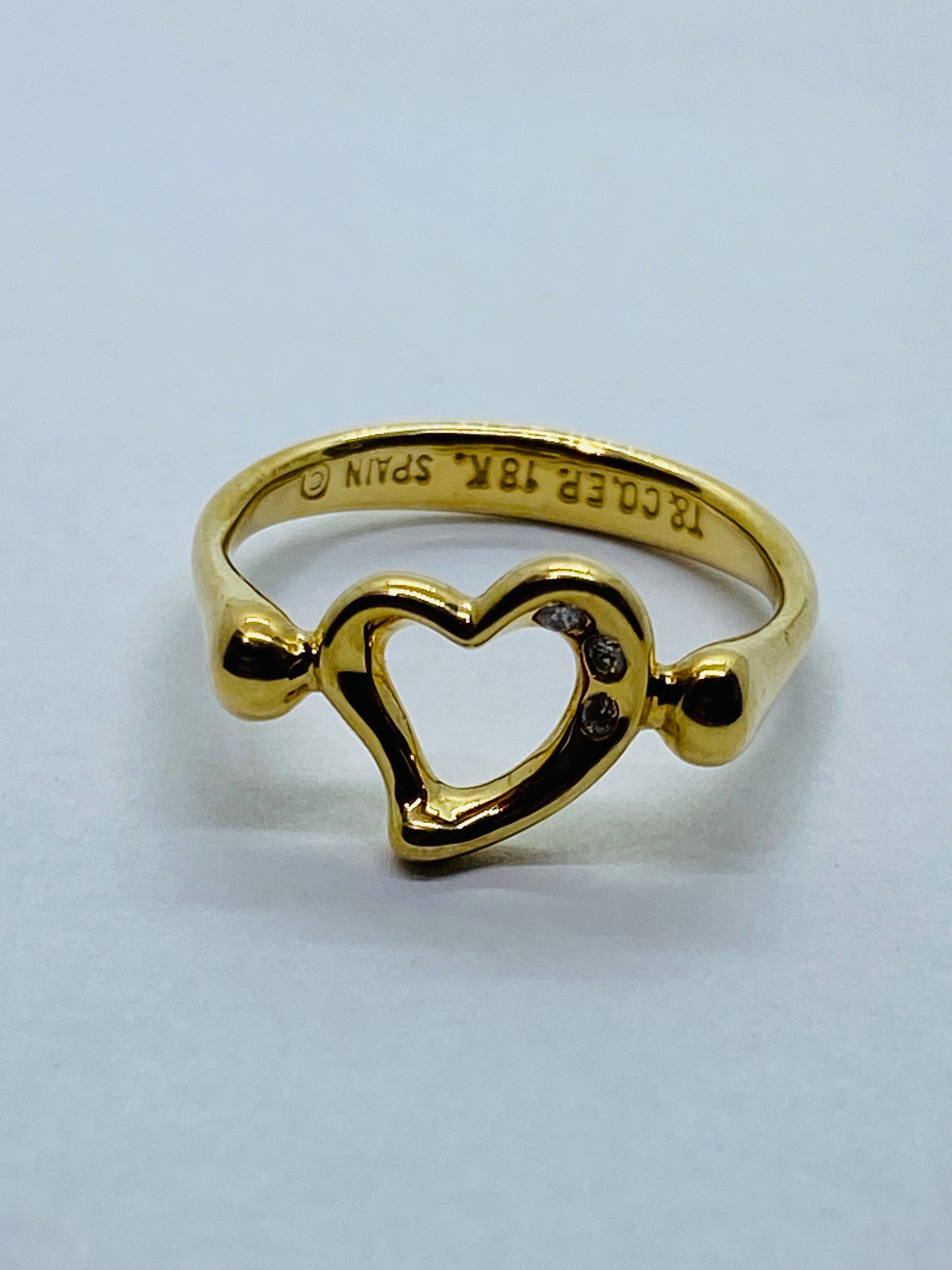 Authentic Tiffany & Co. 18K Yellow Gold Diamond Open heart Ring by Elsa Peretti