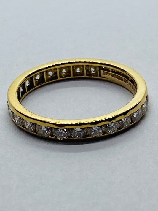 Tiffany & Co Round Diamond Channel Set Eternity Band Yellow Gold Size 5.5 .78Ct