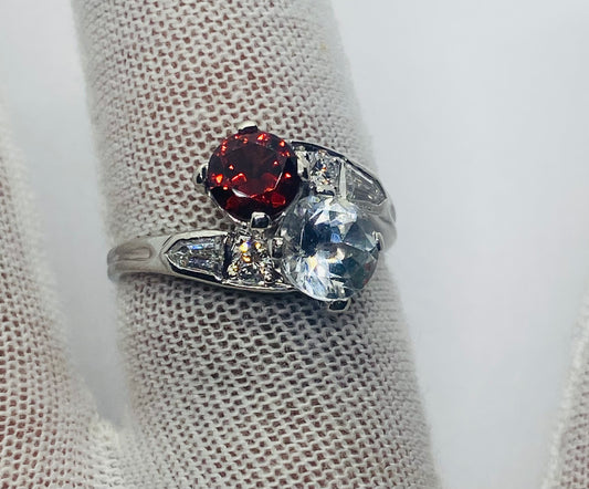 Tiffany & Co Toi et Moi Platinum Aquamatine Garnet Pentagon Round Diamond Ring
