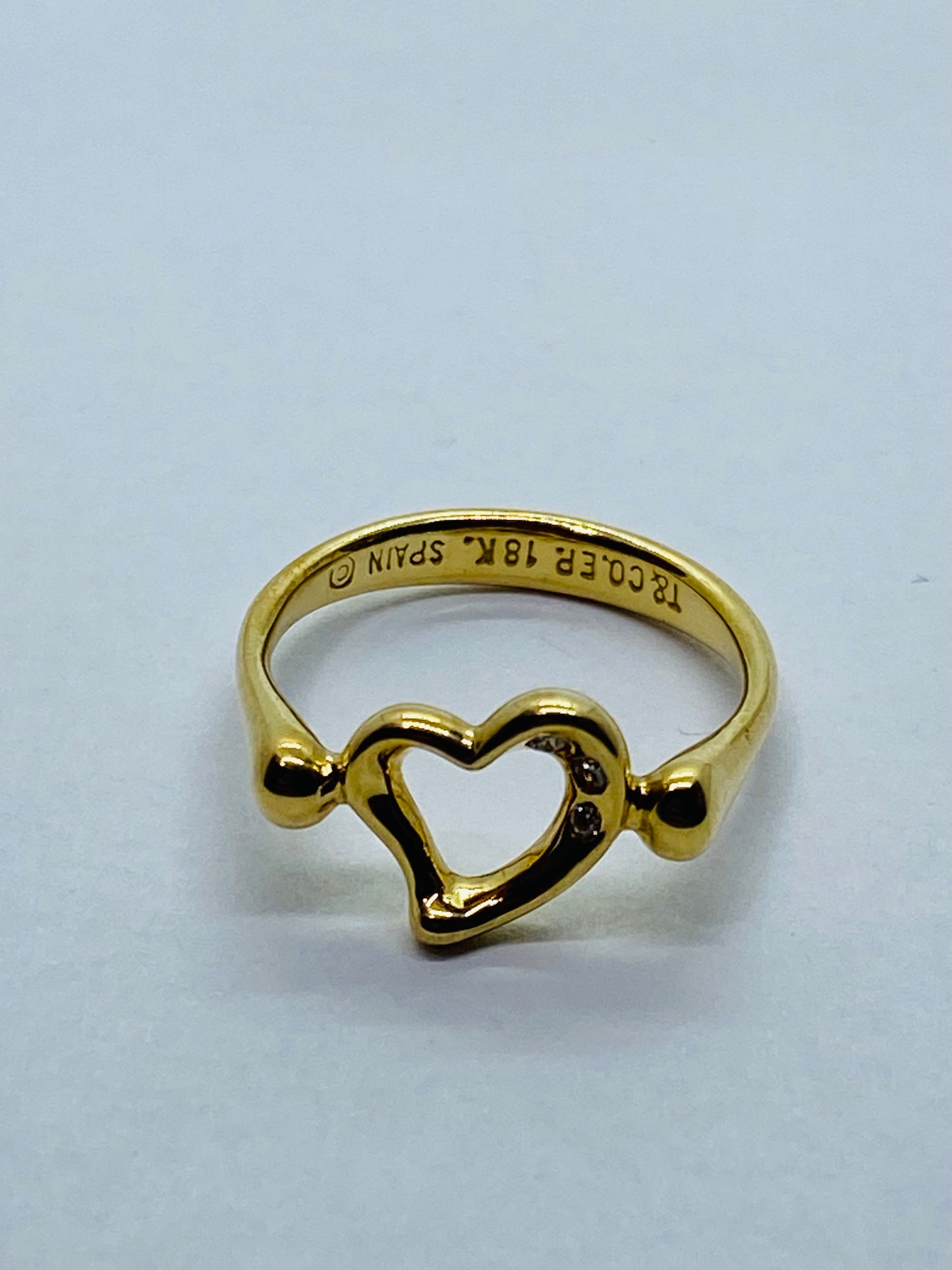 Authentic Tiffany & Co. 18K Yellow Gold Diamond Open heart Ring by Elsa Peretti