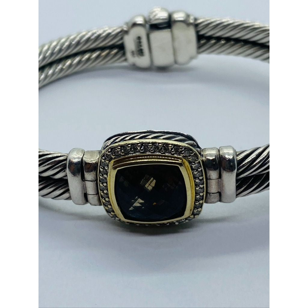 David Yurman 925 Silver 18K 750 Albion Double Cable Bracelet Topaz