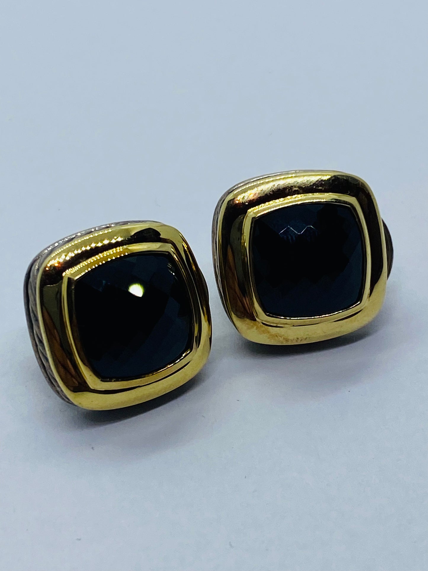 David Yurman Sterling 18K Gold Black Onyx Albion Omega Back Earrings 11MM ONYX