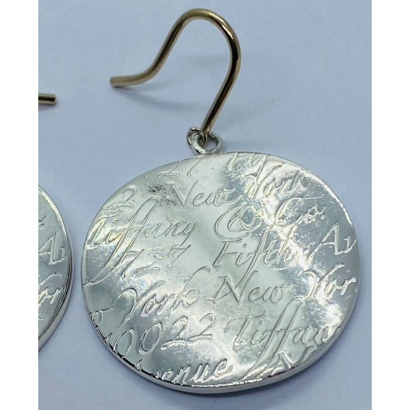 Tiffany & Co. Round Disc Notes Script Drop Dangle Love Earrings Silver