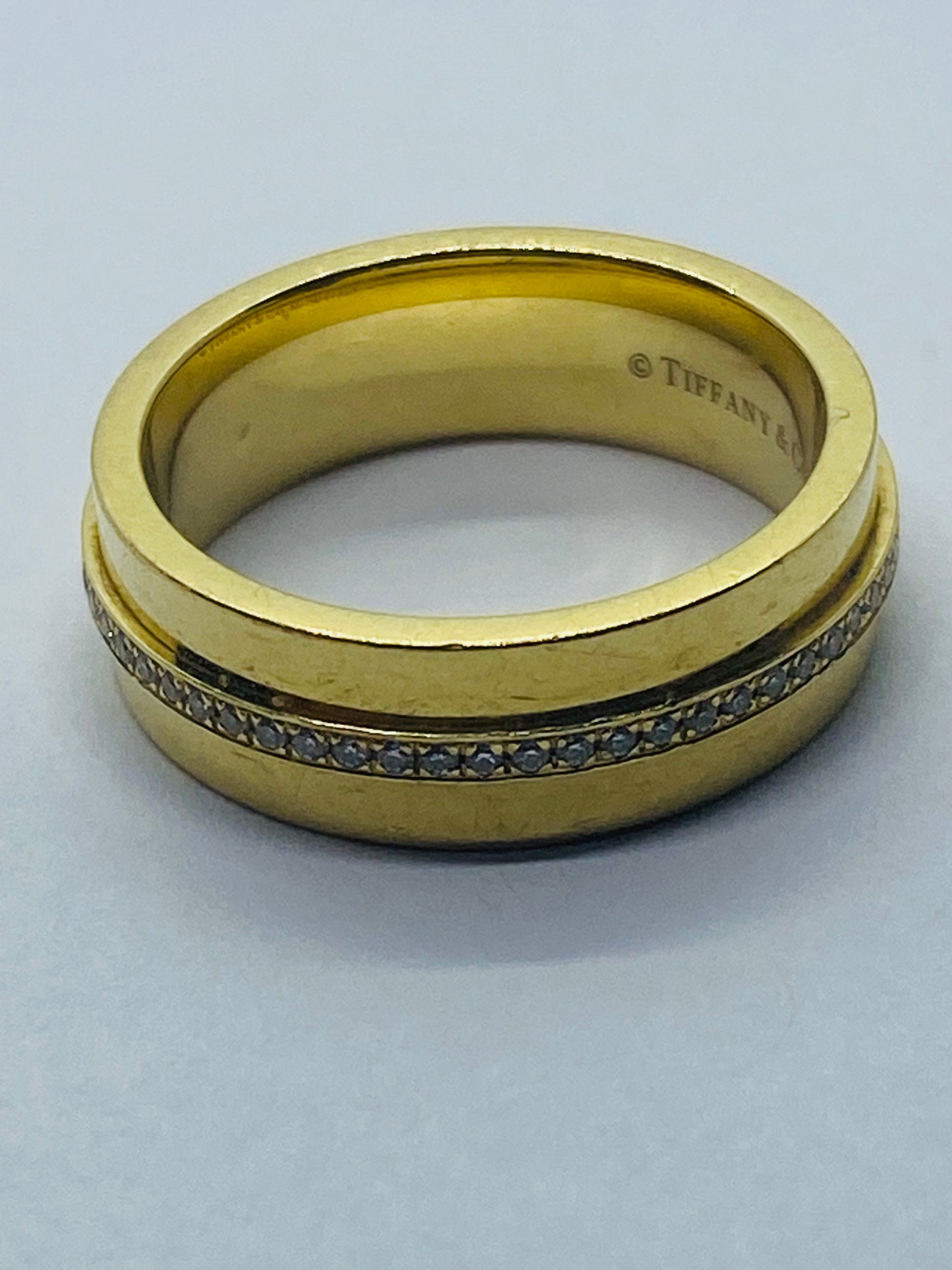 $3600 Tiffany & Co. T Wide Diamond Band Ring, 18K Yellow Gold 5.50 mm Size 4.25