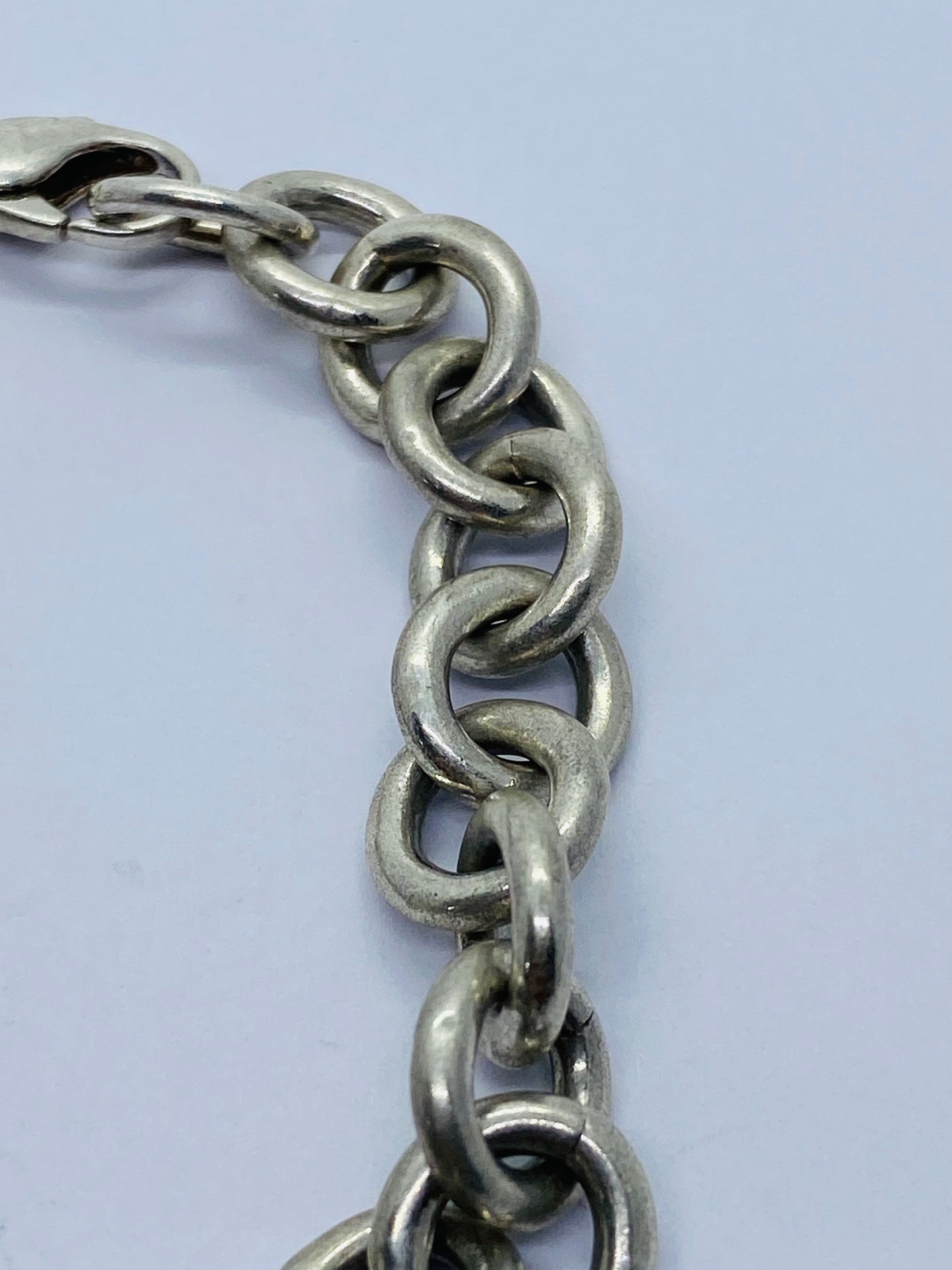 Tiffany & Co Rolo Link  Bracelet 8” W Blue Enamel Shopping Bag  T & Co 925 Pouch