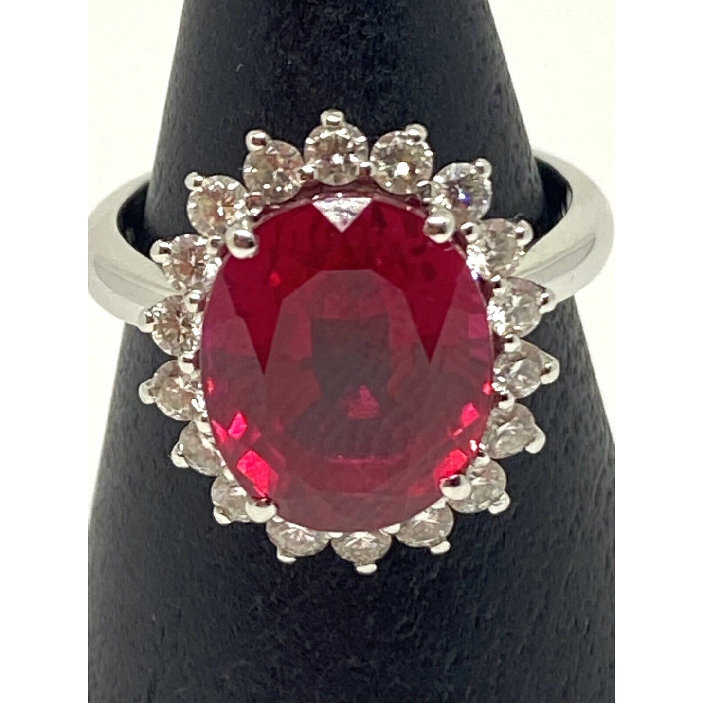 18K WG 3.00CT Ruby (Lab created) & Halo Setting .76 TDW ring size 6.75