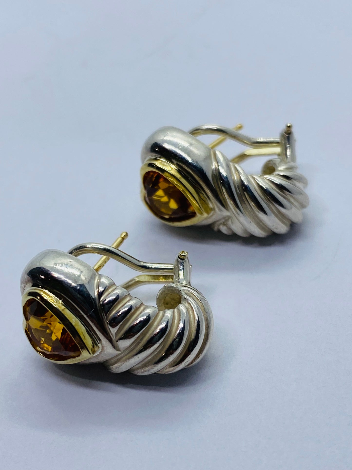 David Yurman Heart Citrine Shrimp Sterling Silver 14K Gold French Clip Earrings