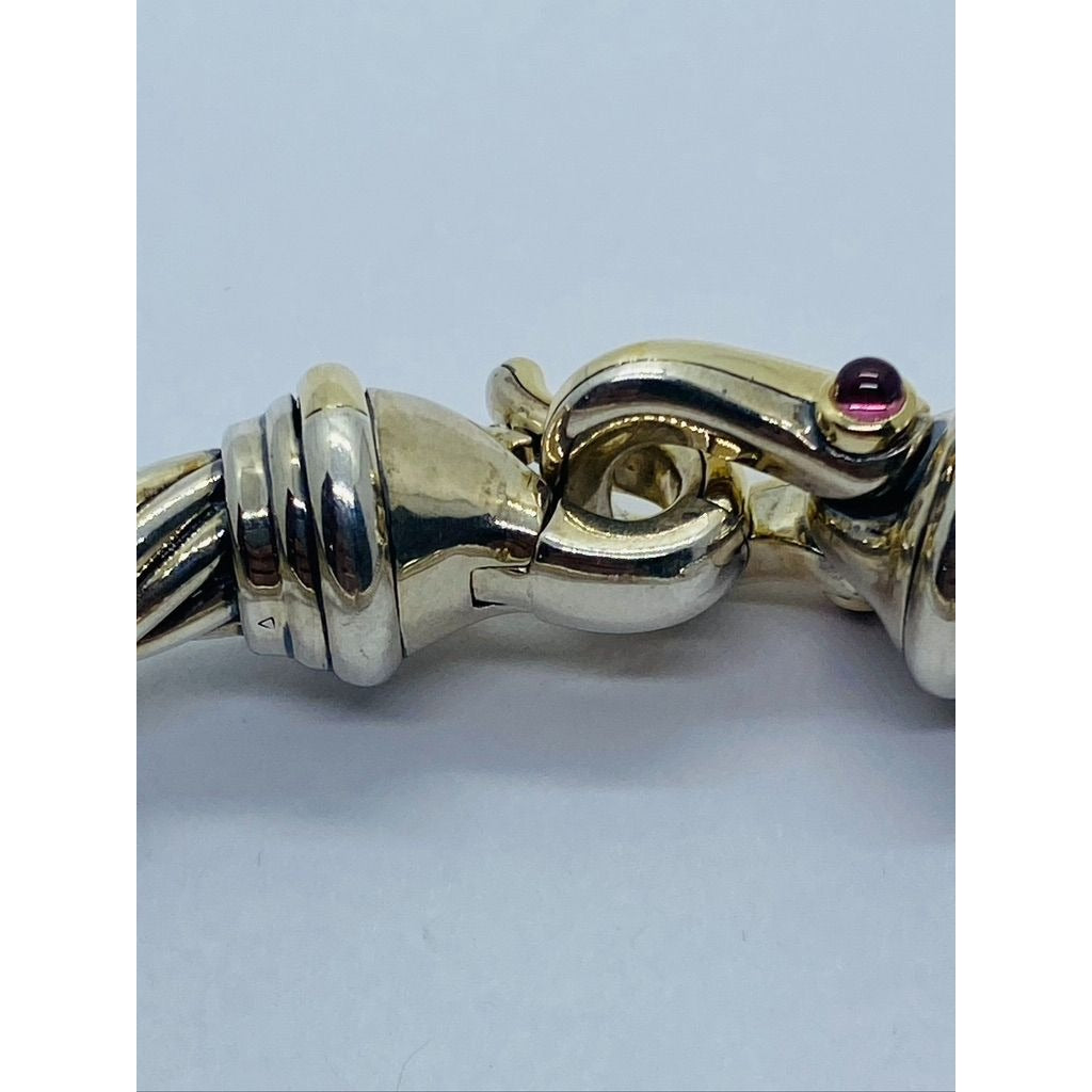 David Yurman Buckle Bracelet in Sterling Silver & 18K Yellow Gold and Rhodolite