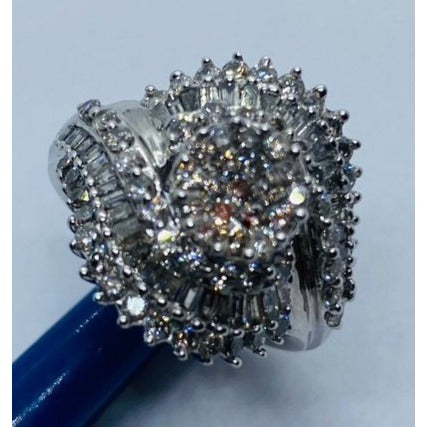 10K White Gold Cluster Diamond Ring Size 7 1.87CT