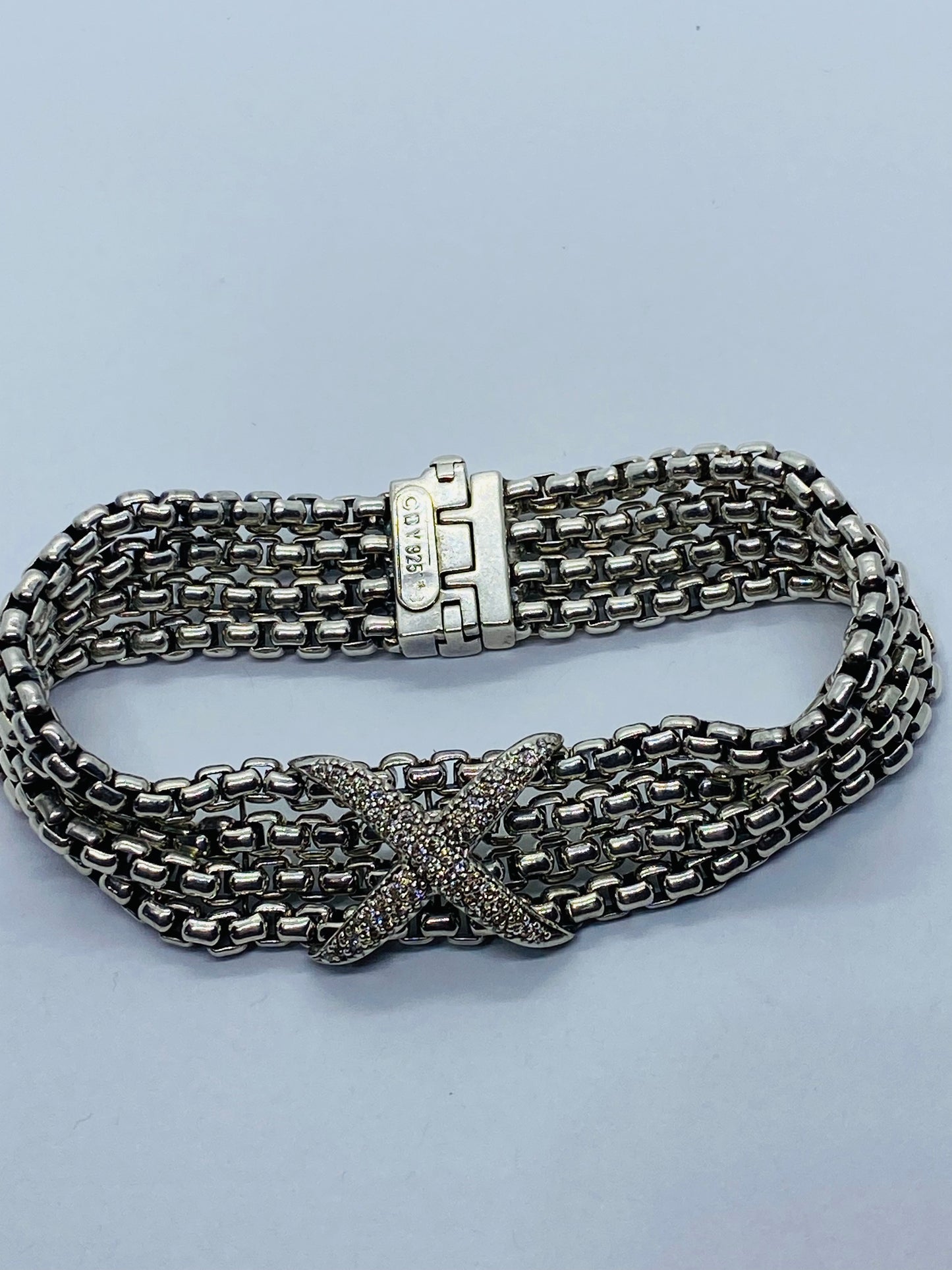 David Yurman 4 Strand 0.53ct Diamond " X " Sterling Silver Link Chain Bracelet