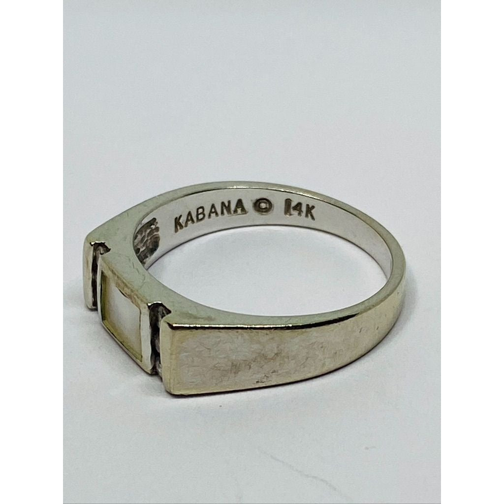 KABANA Estate 14K Yellow Gold Brilliant Cut Diamond Mother Of Pearl Ring