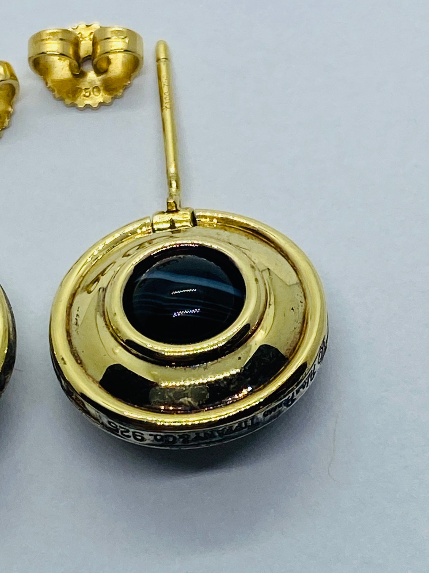 Tiffany & Co Silver 18K Gold Picasso Magic Disc Earrings Agate Pouch 18K Backs