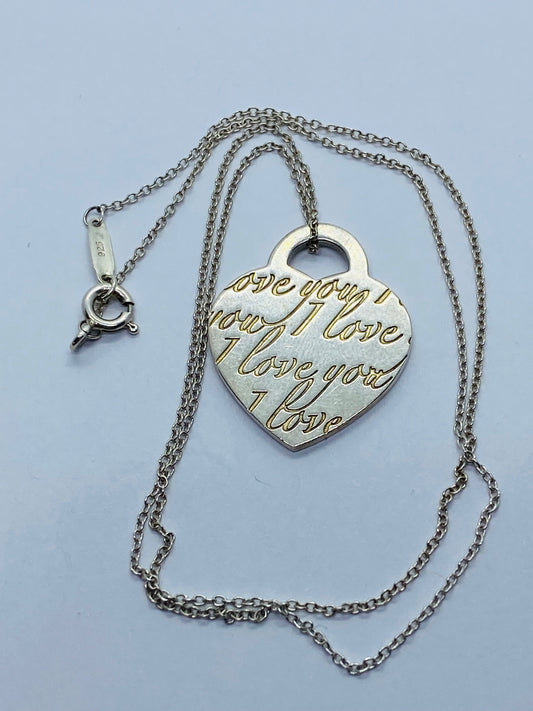 Tiffany & Co. Sterling Silver "I Love You" Notes Heart Pendant Necklace