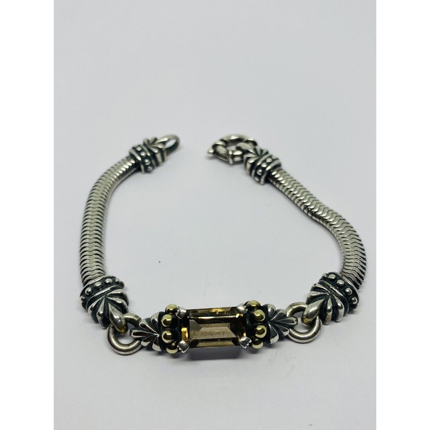 LAGOS STERLING SILVER 925 AND 18K 750 CAVIAR SMOKEY TOPAZ BRACELET 7.25”