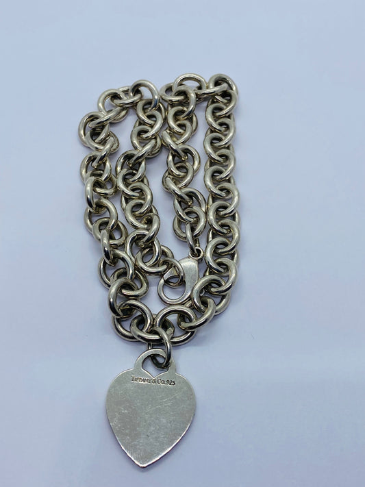 Tiffany & Co Sterling Silver Engravable Blank Heart Tag Necklace Original Box