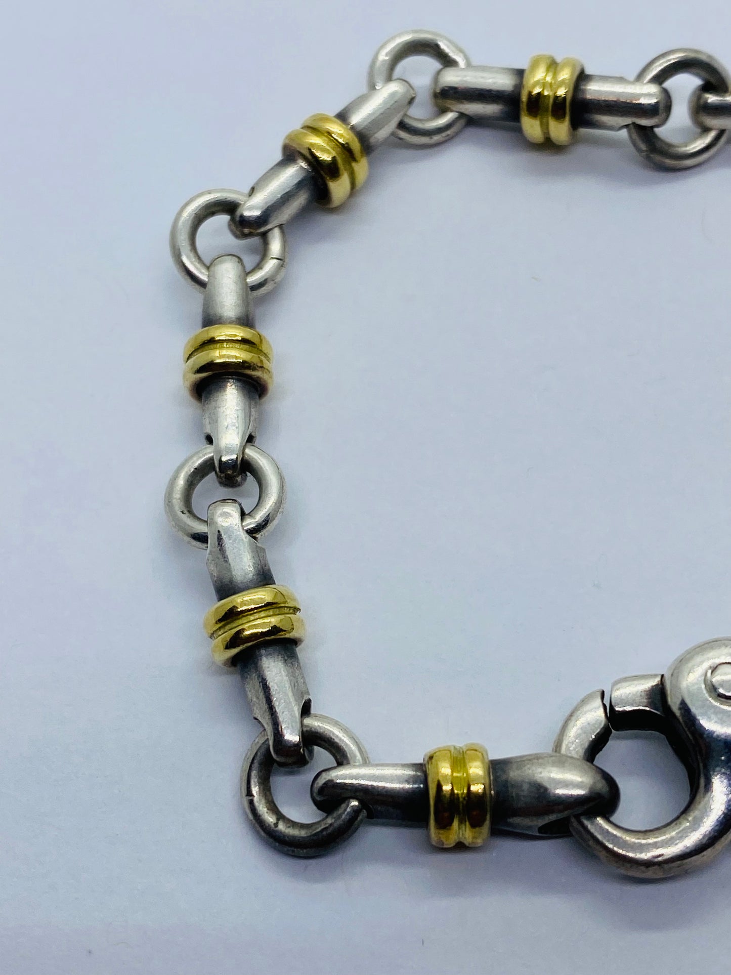 Tiffany Co Sterling Silver 18k Gold Bar Link Bracelet 7 1/8” Pouch Box
