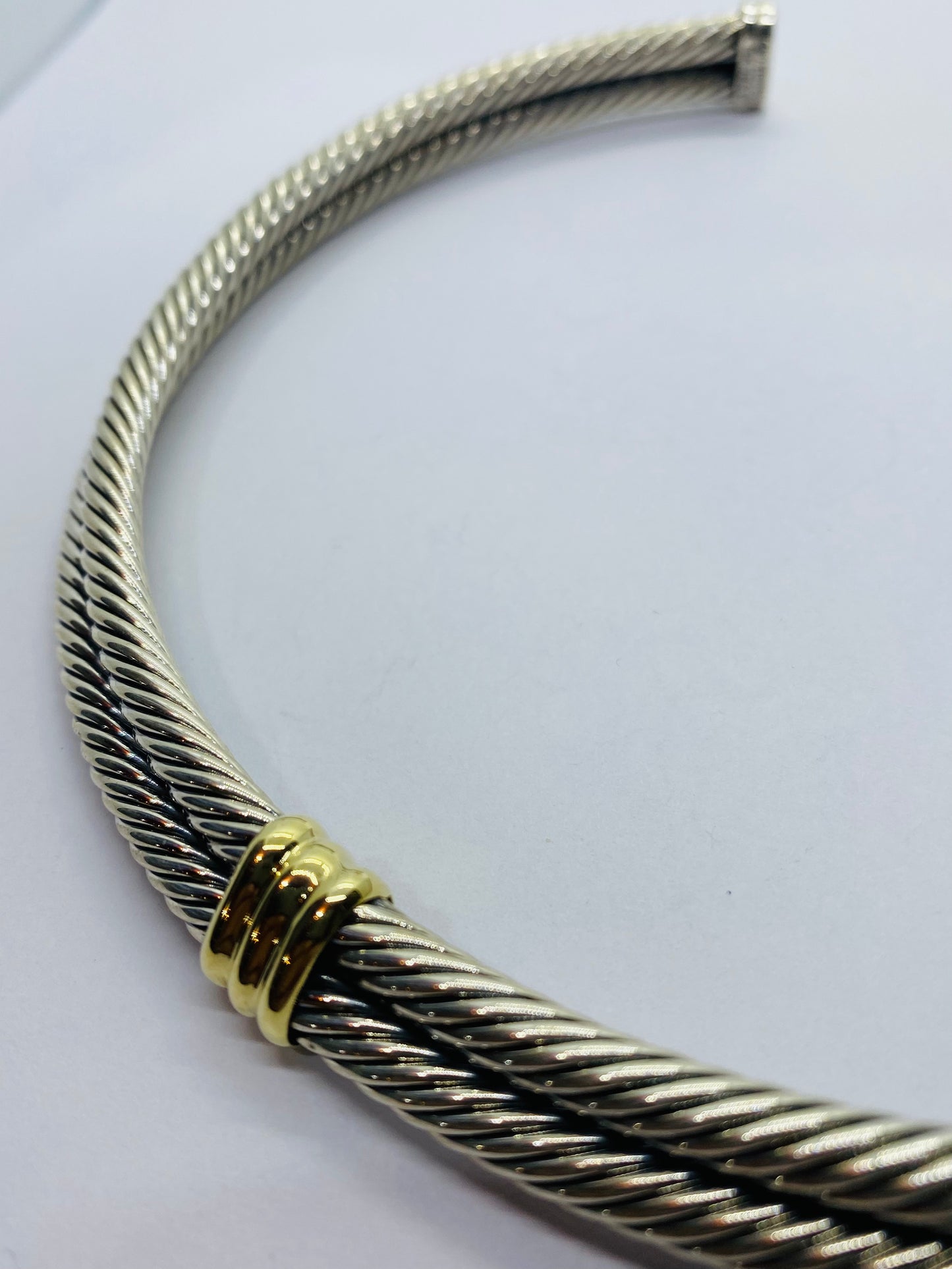 David Yurman 925 Silver and 14k Yellow Gold Double Cable Crossover Collar