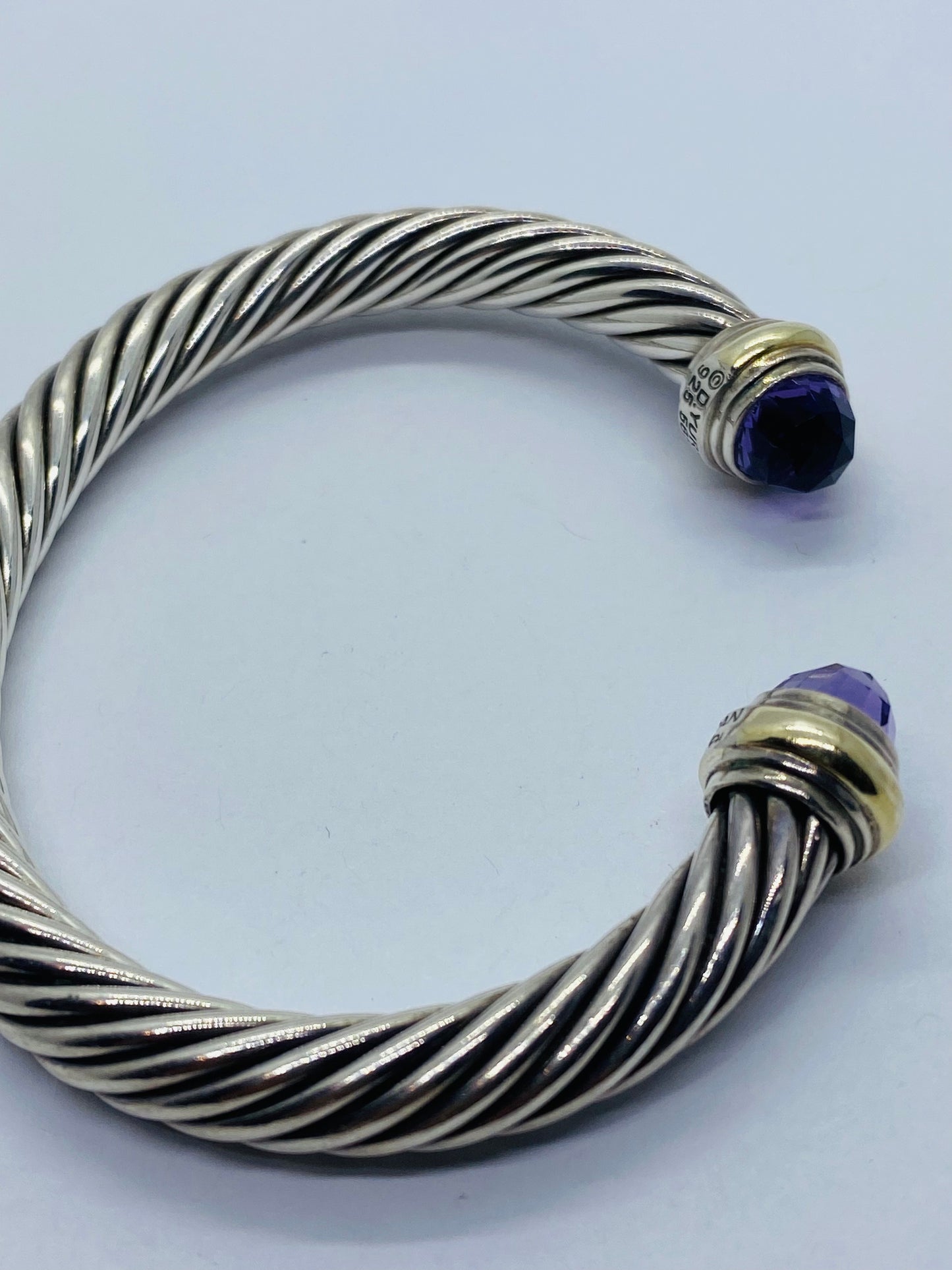 7MM David Yurman Cable Classic Bracelet  Amethyst 14K Yellow Gold  2.25”