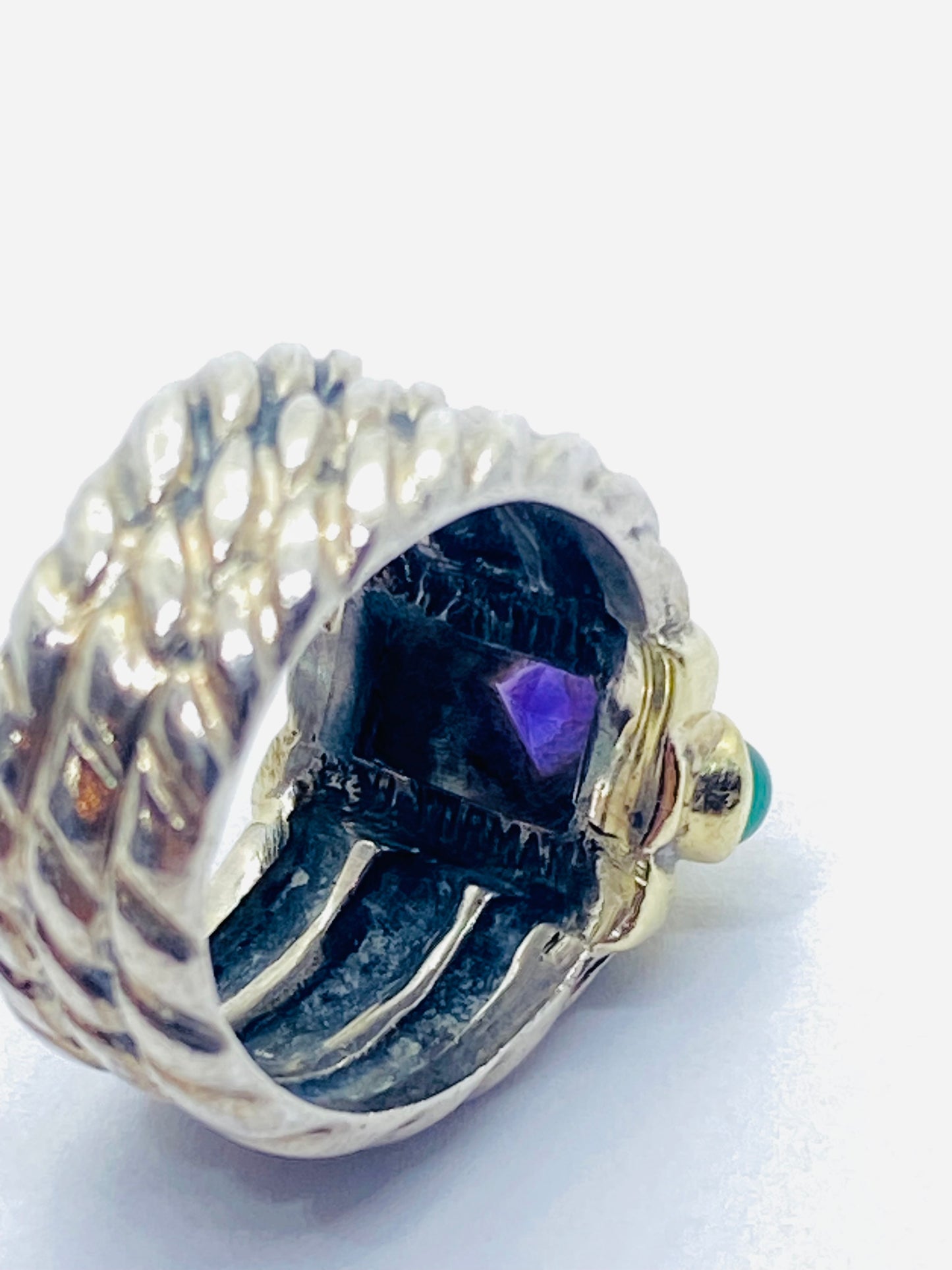 David Yurman Renaissance Ring Triple Cable Amethyst Green Onyx Size 4.25 14k 925