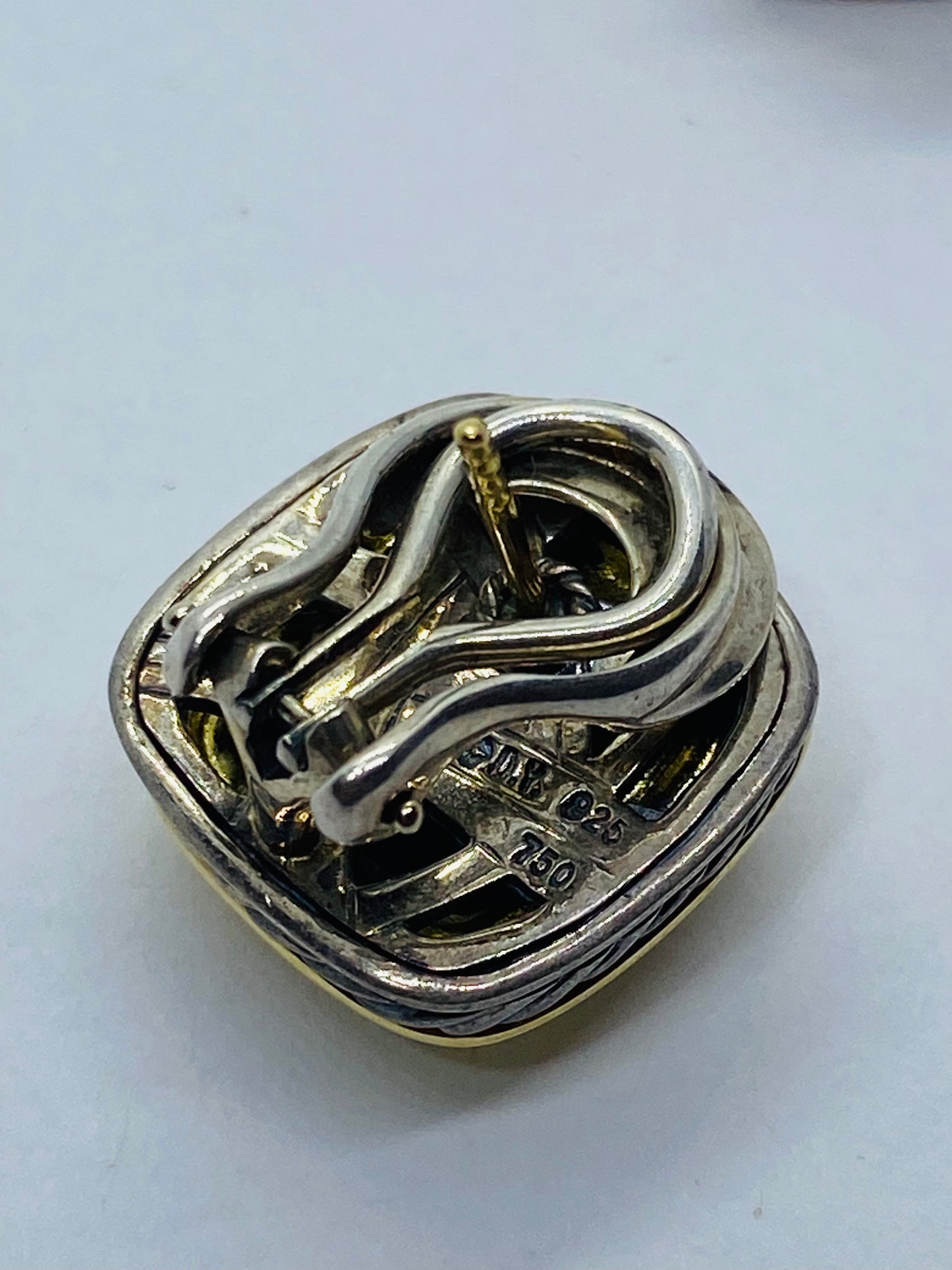 David Yurman Sterling 18K Gold Black Onyx Albion Omega Back Earrings 11MM ONYX