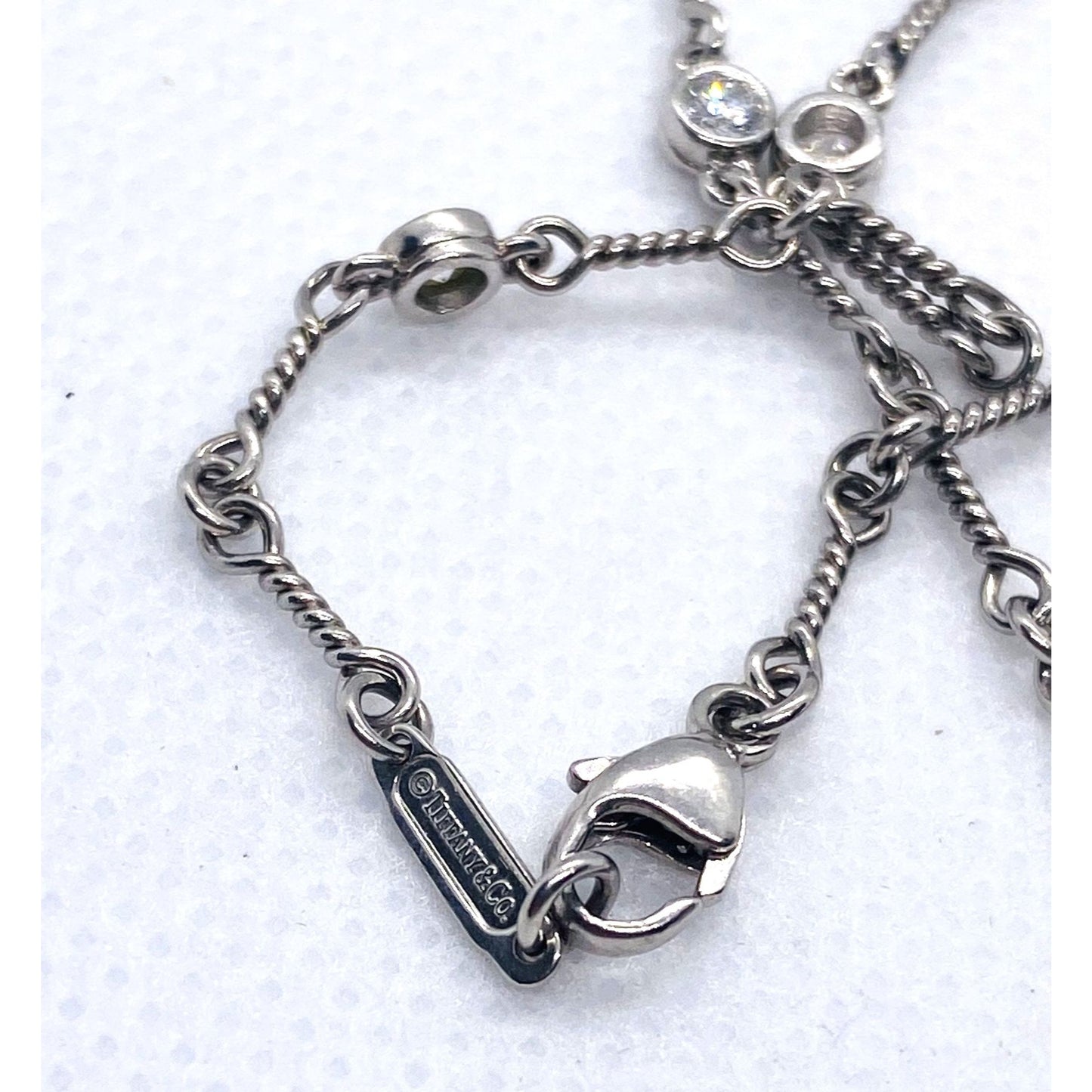 Tiffany Twist Bar Platinum Diamond Necklace Pendant 17"