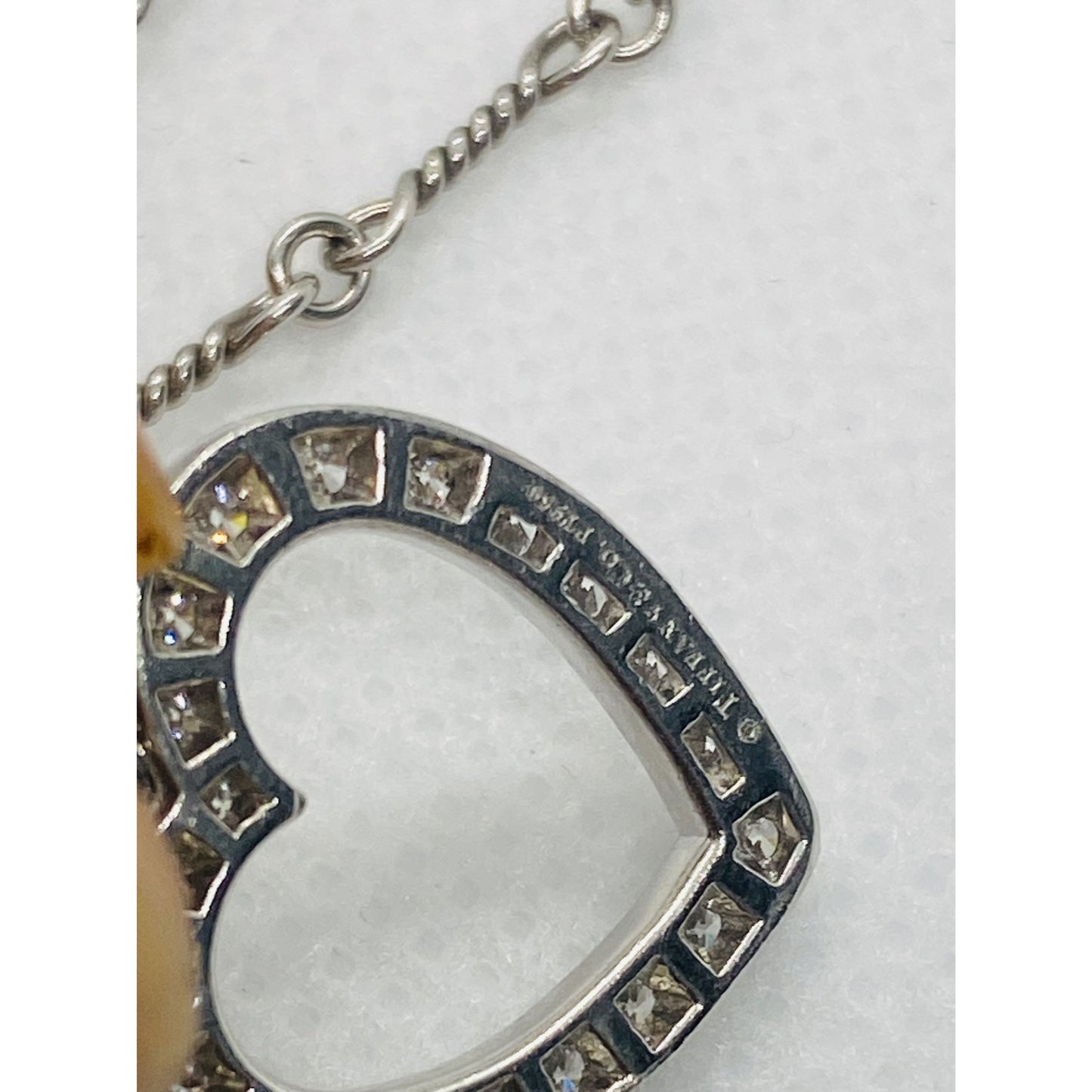 Tiffany Twist Bar Platinum Diamond Necklace Pendant 17"