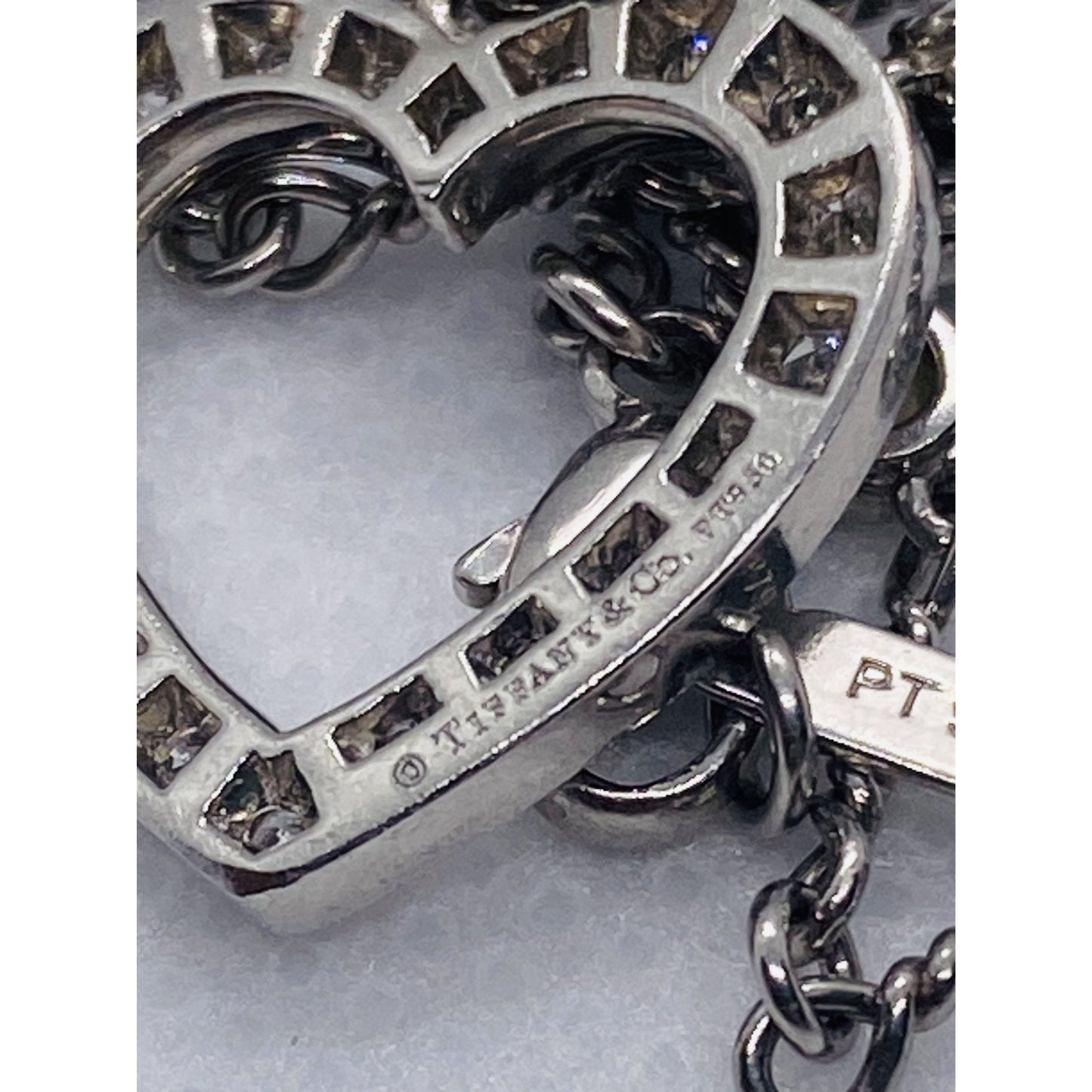 Tiffany Twist Bar Platinum Diamond Necklace Pendant 17"