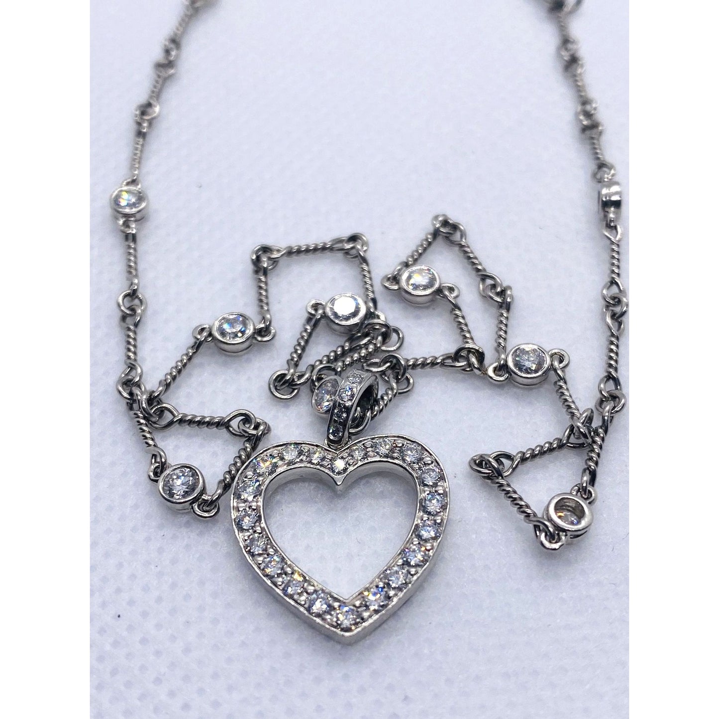 Tiffany Twist Bar Platinum Diamond Necklace Pendant 17"