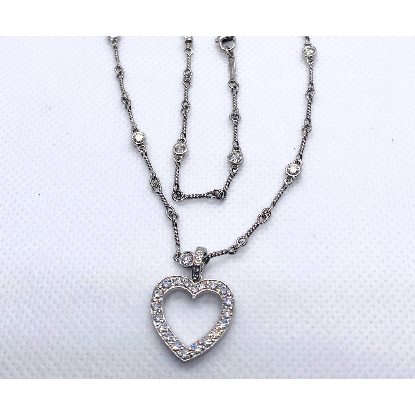 Tiffany Twist Bar Platinum Diamond Necklace Pendant 17"