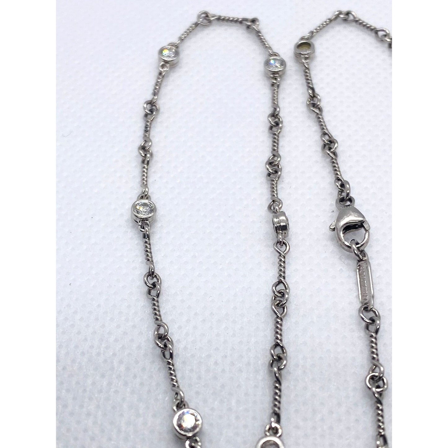 Tiffany Twist Bar Platinum Diamond Necklace Pendant 17"