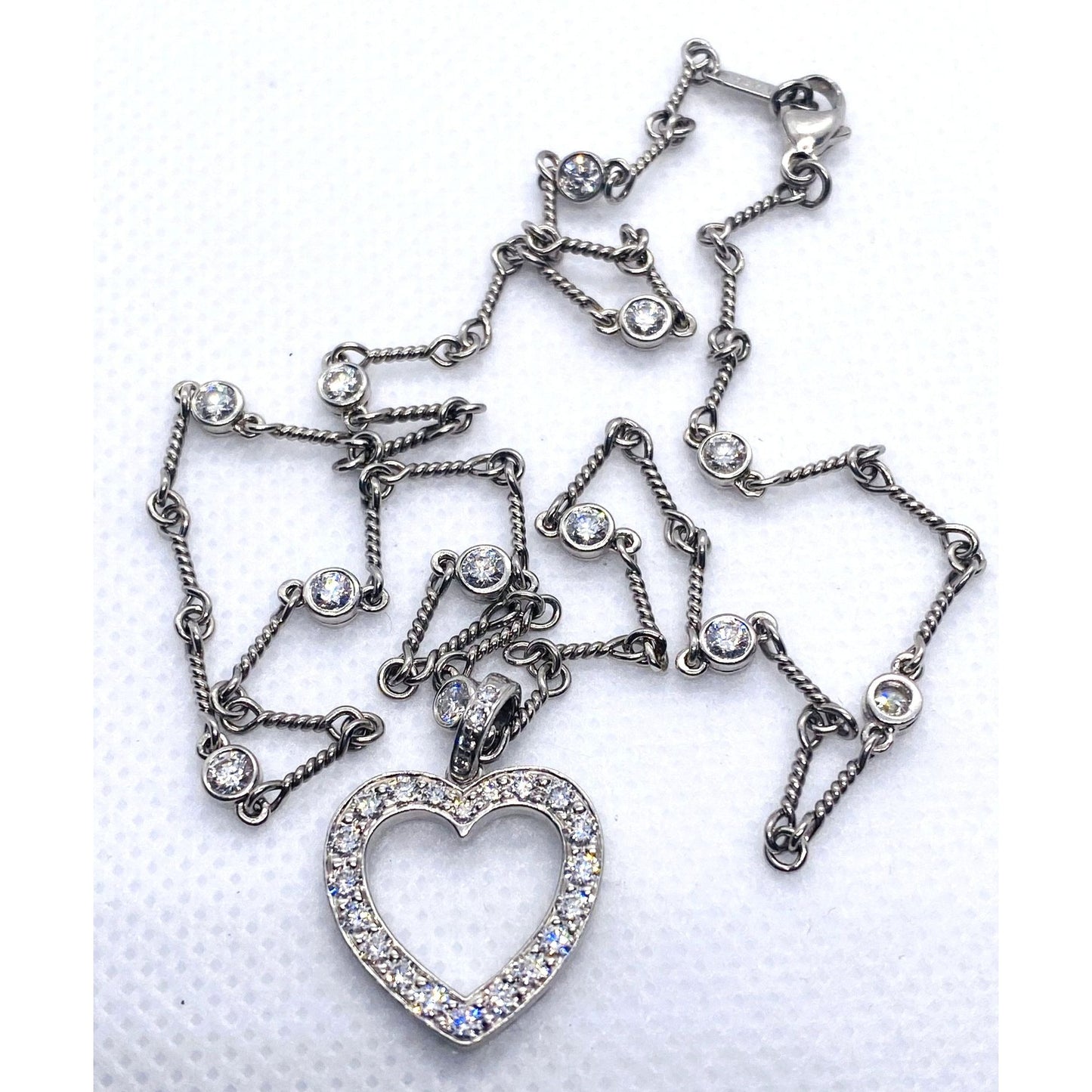 Tiffany Twist Bar Platinum Diamond Necklace Pendant 17"