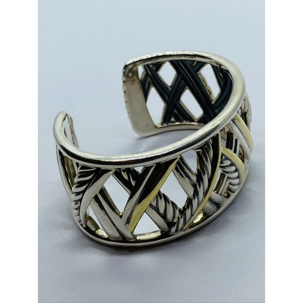 David Yurman Sterling Silver 18k Gold Papyrus Two Tone Wide Cuff Bangle Bracelet