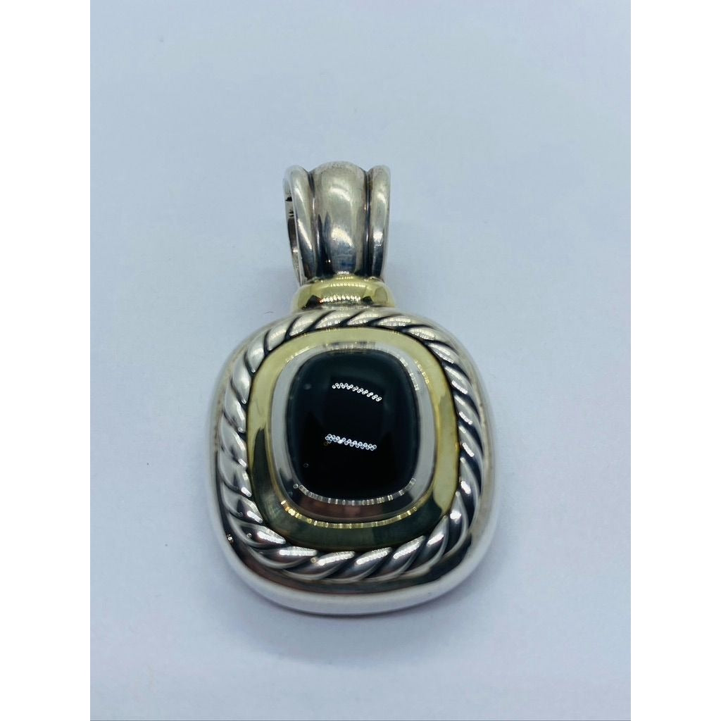 David Yurman 925 Silver 585 Gold Black Onyx Iconic Albion Enhancer Pendant 18.5 Grams