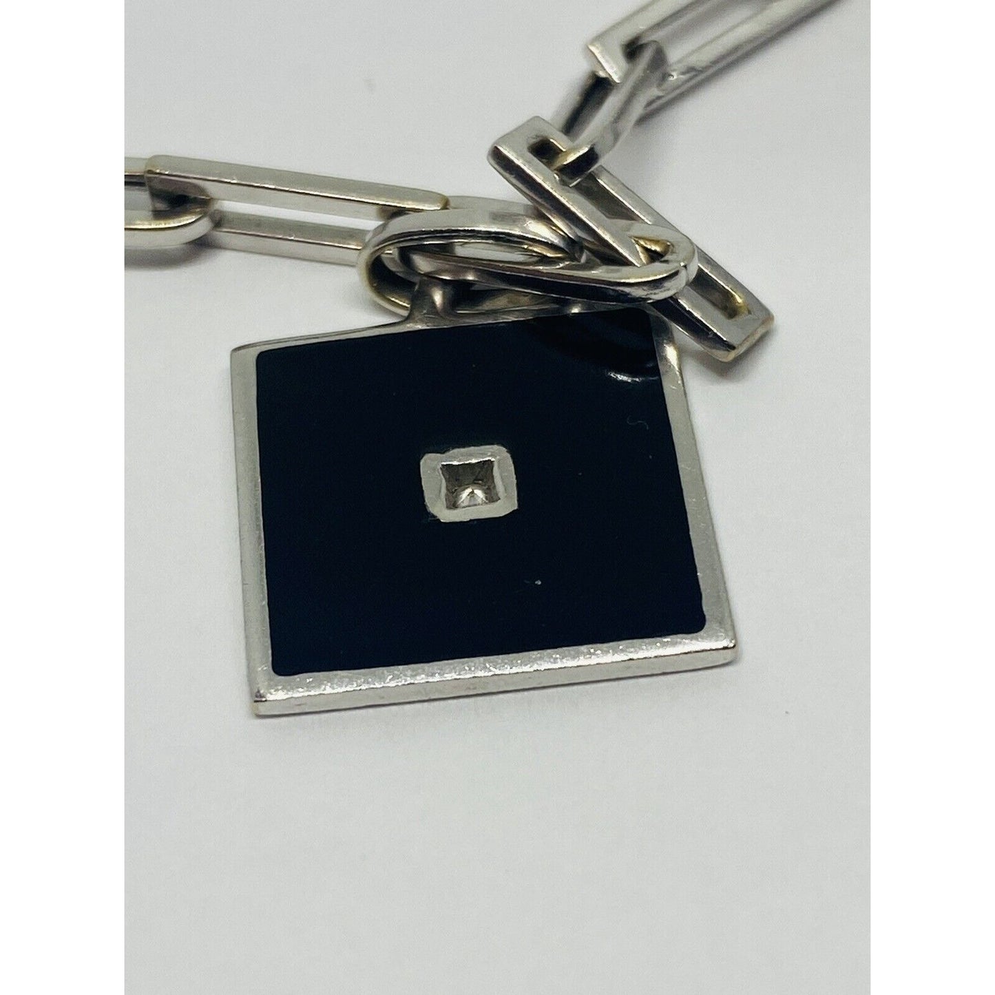 LA NOUVELLE BAGUE 0.22ct Diamond 18K Gold Square Charm Bracelet 7.25” RARE